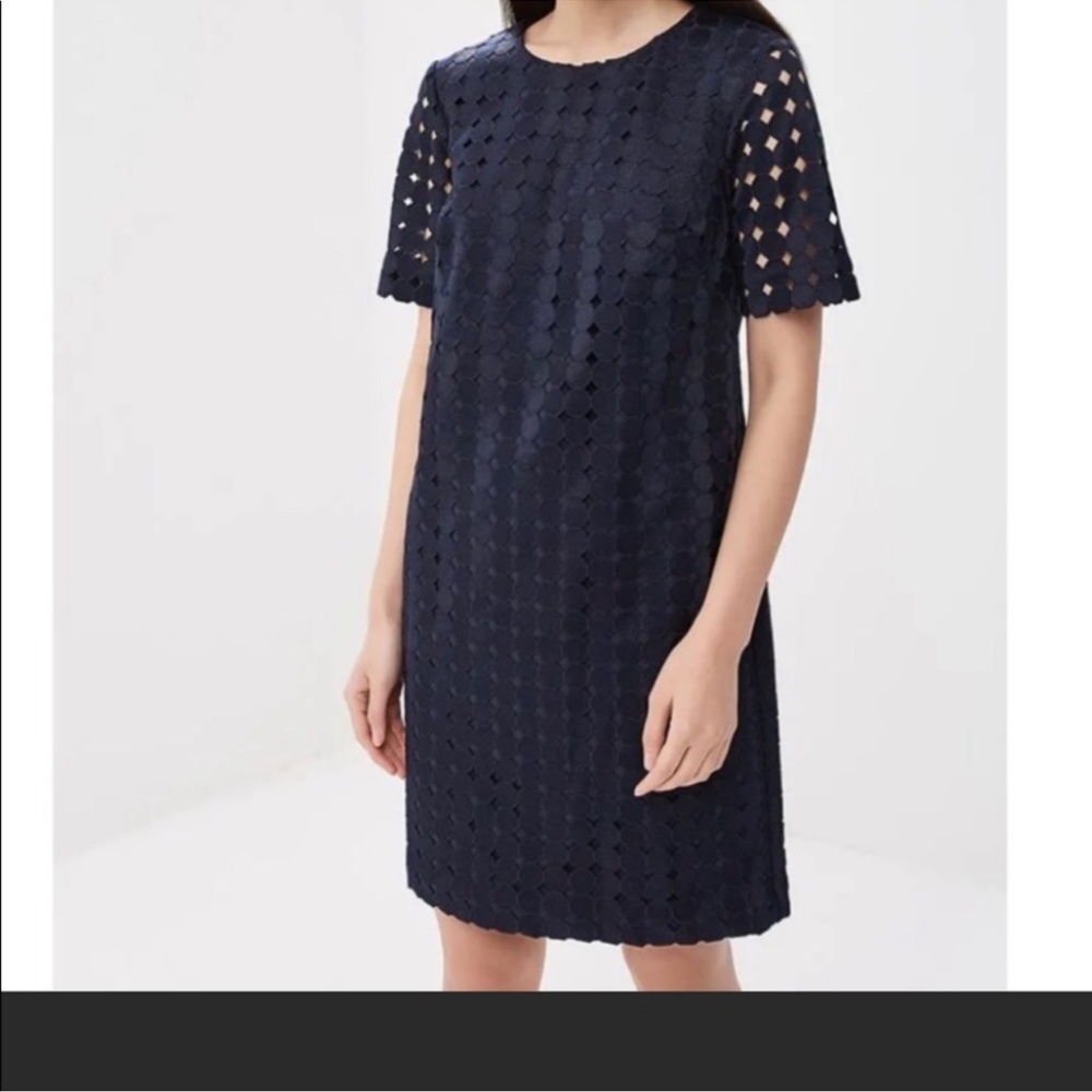 Banana Republic Size 6 Navy Eyelet Short Sleeve Shift Dress Office Casual Party